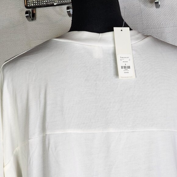 Alya Ivory SS Pleated Front Hem V Neck Modal Poly from Francesca's Blouse Size S - Picture 11 of 16